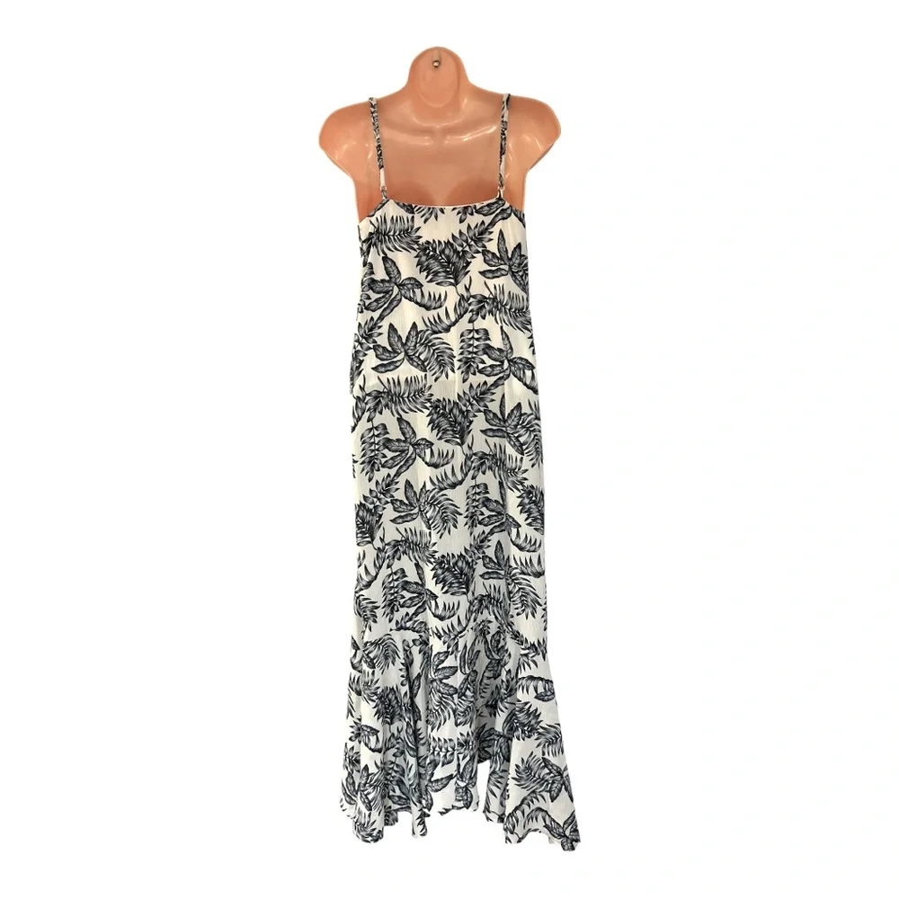 Palm Frond Shift Ruffle Hem Leaf Print HYVFE Maxi Vacation Cruise Sun Day Dress - Picture 8 of 16